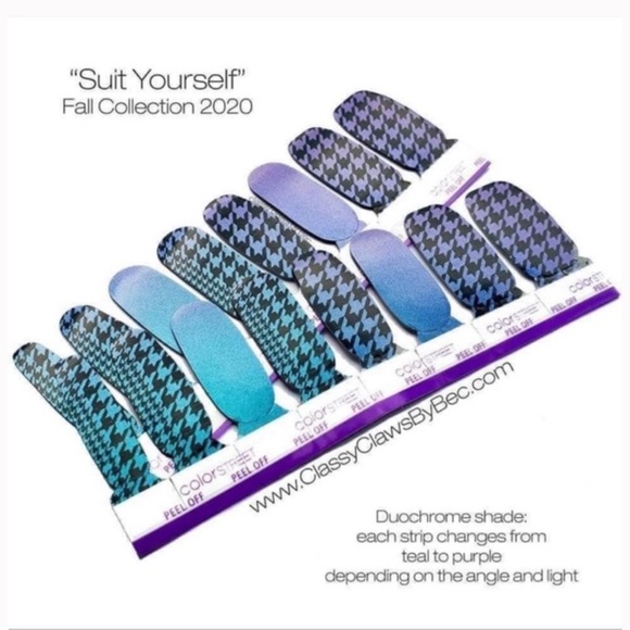 🎉3/$25  ✨Rare ✨Color Street Suit yourself  Houndstooth Teal Purple Duochrome - Picture 3 of 10